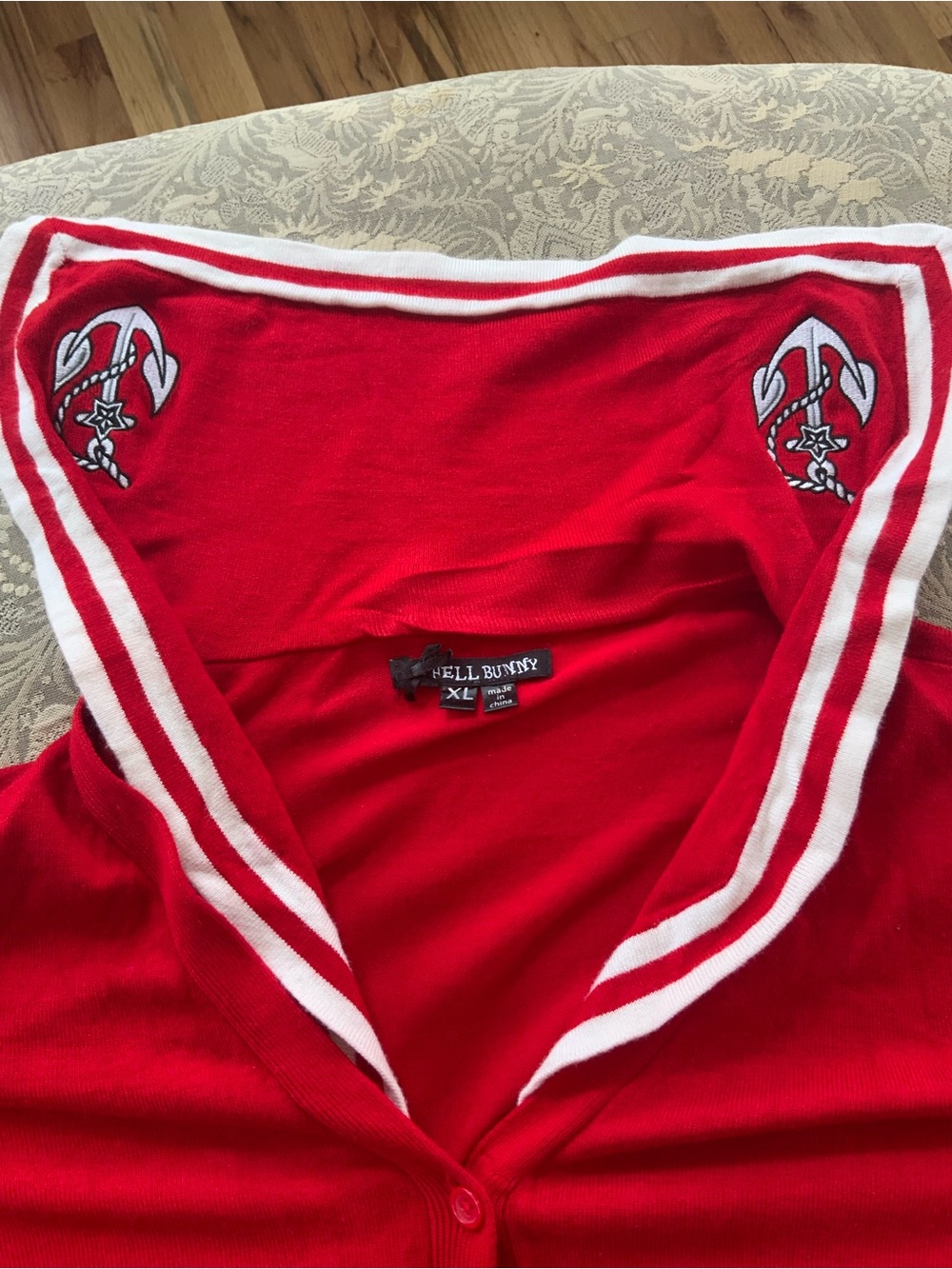 Hell Bunny Red Cardigan with White Sailor Trim
